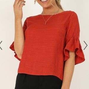 Rust blouse with ruffle 3/4 sleeve